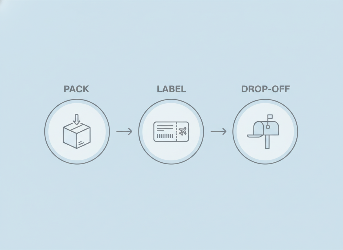 3 steps to ship your return: Pack the box, attach label, drop off at pickup point